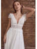 Cap Sleeves Ivory Lace Chiffon Wedding Dress